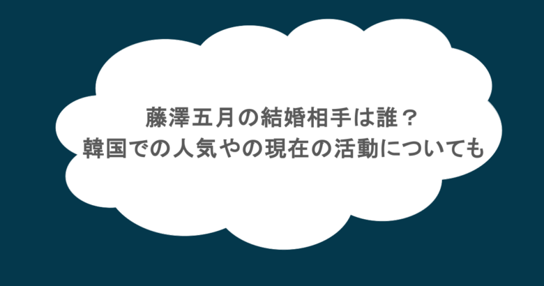 藤澤五月の結婚相手は誰？韓国での人気やの現在の活動についても調査